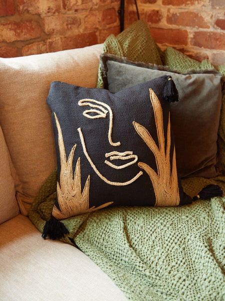 Hilda Abstract Face Black Cotton Cushion