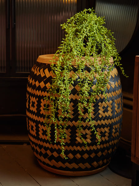 Zetland Black & Tan Geometric Rattan Stool