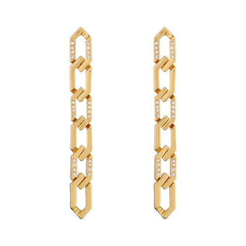 Orelia Pave & Metal Chain Link Drop Earrings - Gold