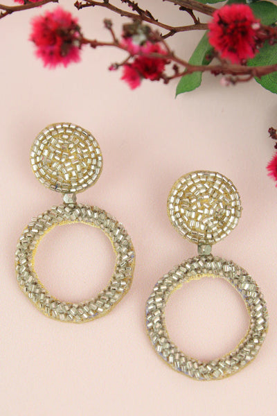 Silver Beaded Circle Drop Earrings