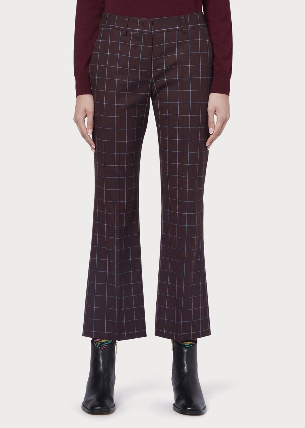 Paul Smith Burgundy Check Wool Cropped Trousers