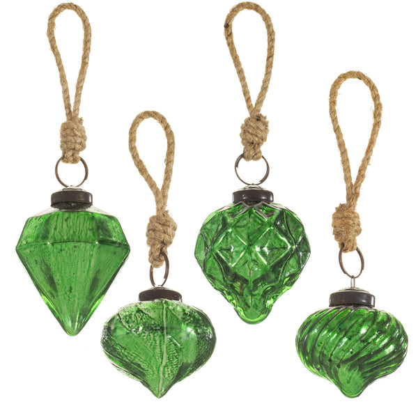 Crackle Glass Assorted Bauble Set - Green