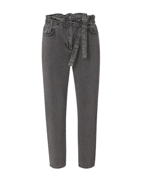 Dark Grey Mom Jean With Print Belt