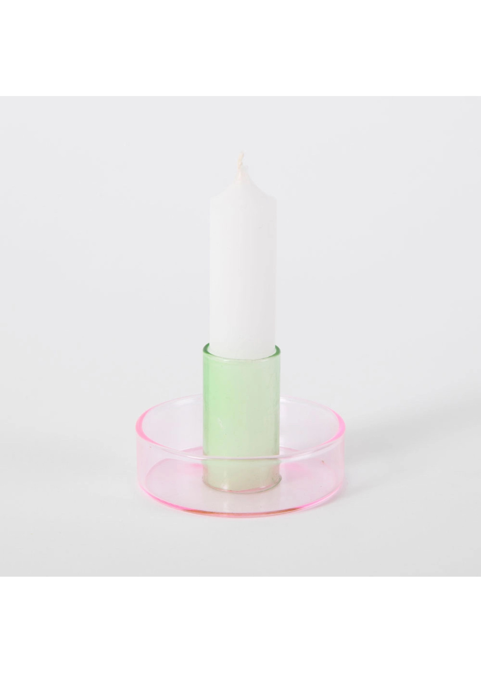 Pink Green Duo Tone Glass Candle Holder