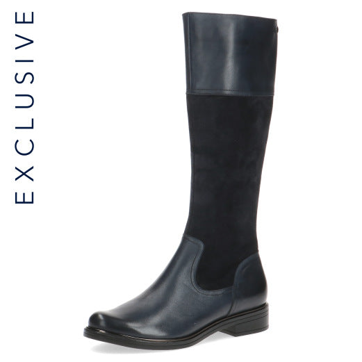Caprice Ocean Blue Knee High Boots In Leather and Suede