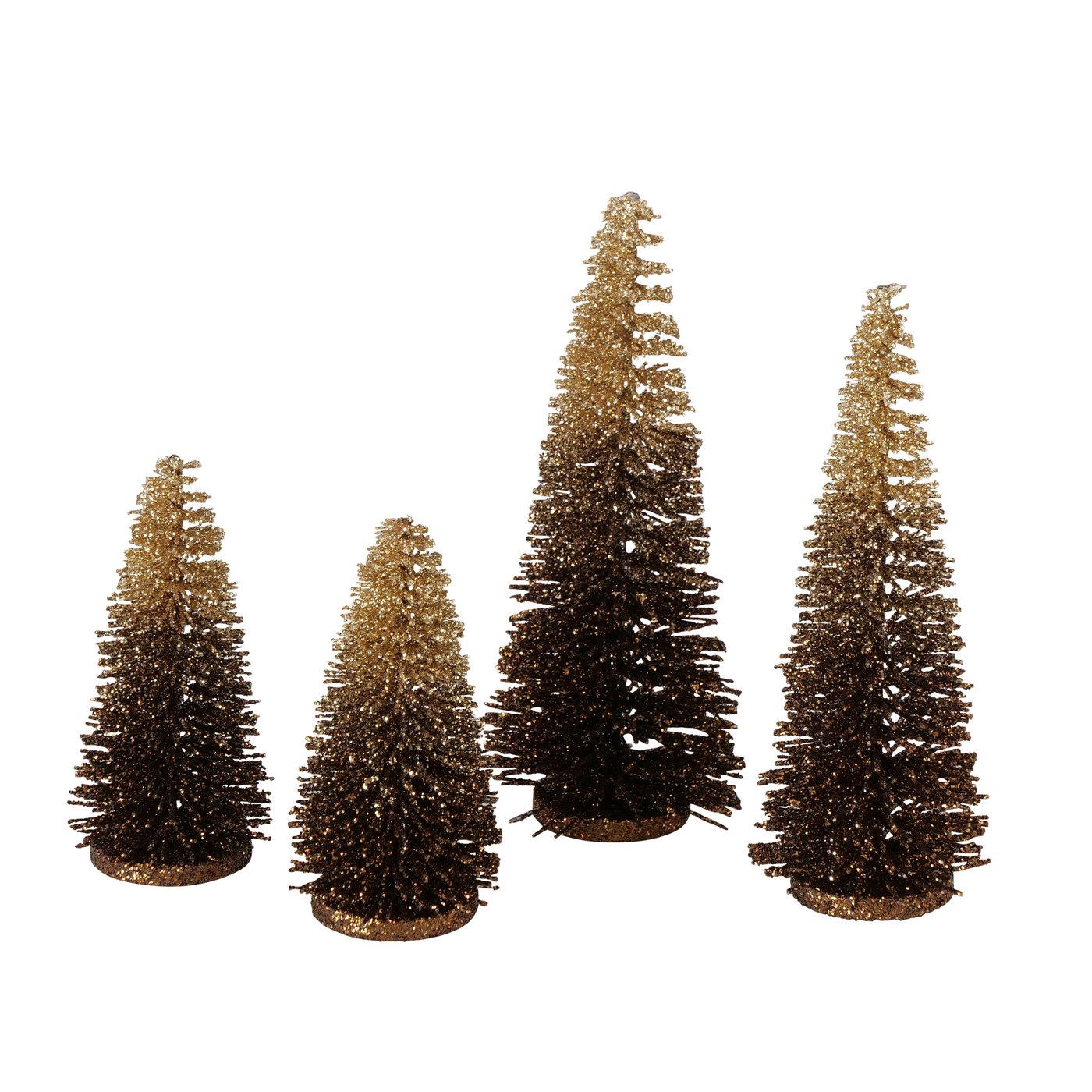 &Quirky Glam Black & Gold Bottle Brush Tree Decorations : Set of 4