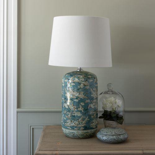 Distinctly Living Herons Light Blue Lamp And Shade