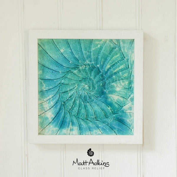 Distinctly Living Handmade Glass Picture - Ammonite - Turquoise And Blue