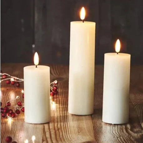 Distinctly Living Set Of 3 Led Wax Church Pillar Candles