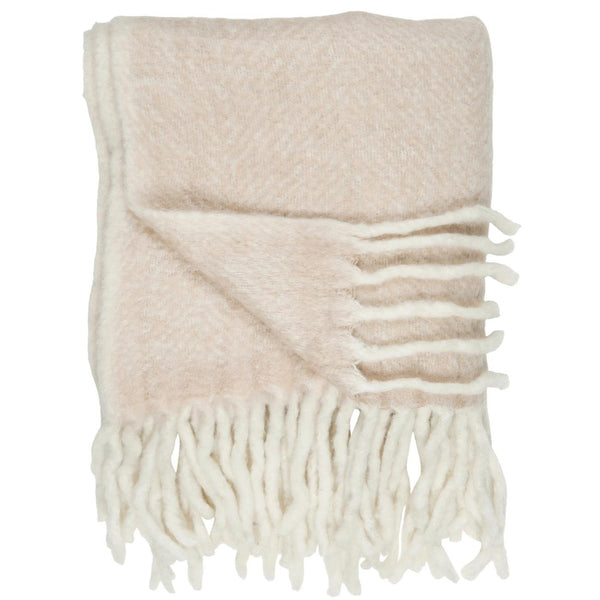 Mohair Wool Blend Throw In Shell Pink