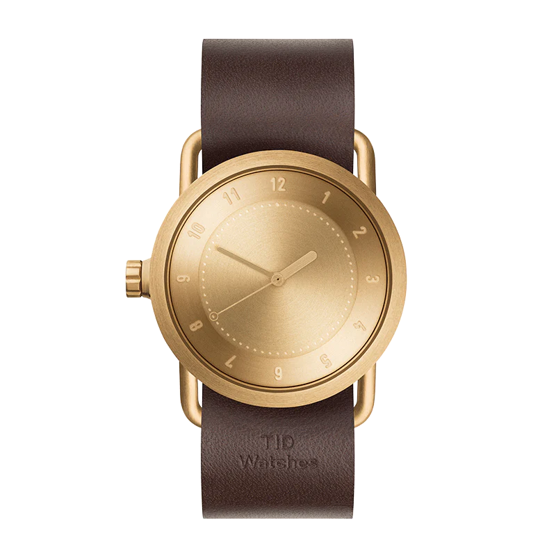 TID Watches No.1 36mm Gold and Walnut Leather Wristband watch