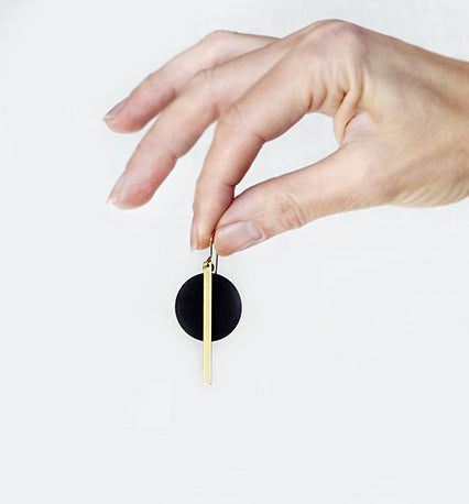 BRASS + BOLD Black Disc + Brass Bar Earrings