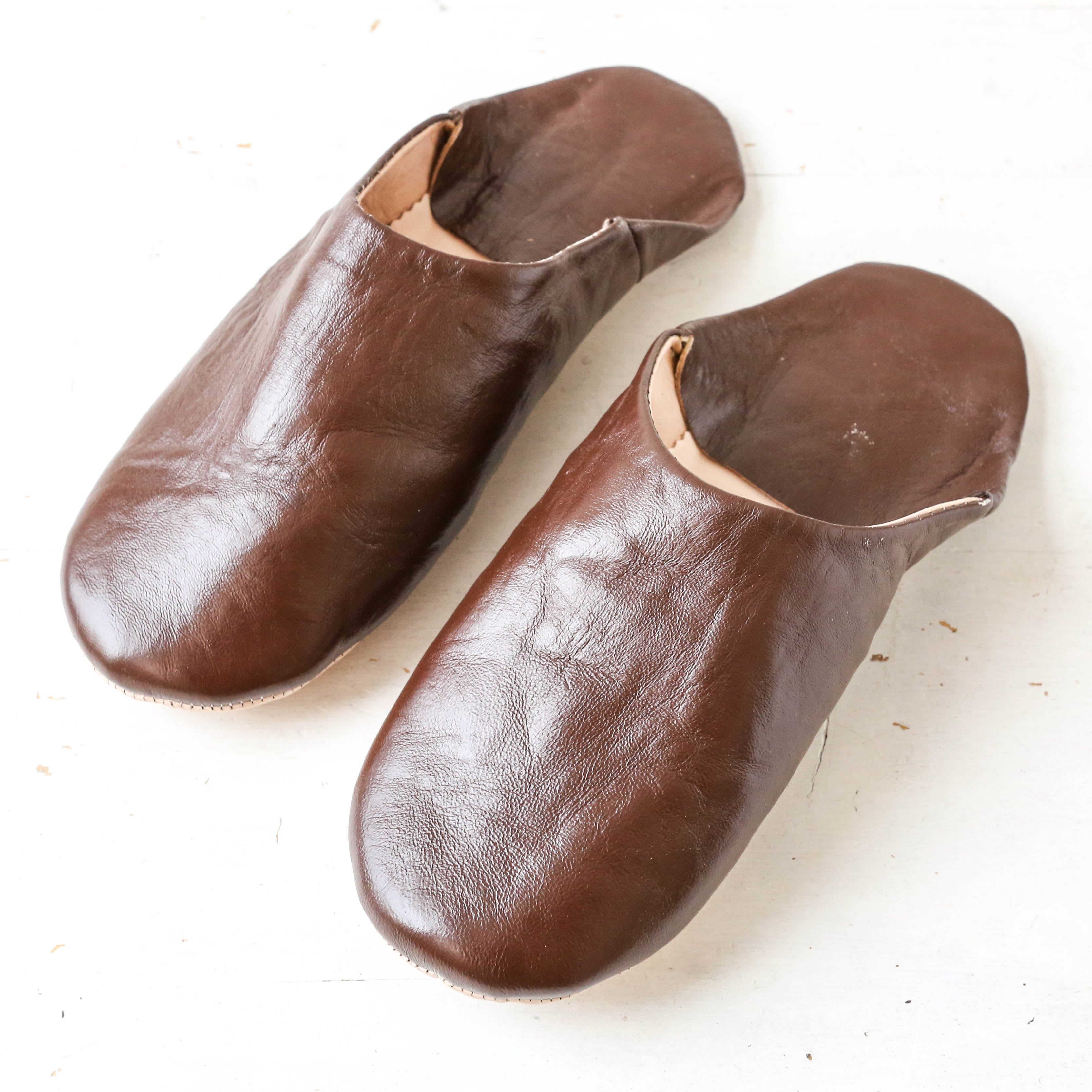 Bohemia Mens Moroccan Leather Babouche Slippers - Chocolate
