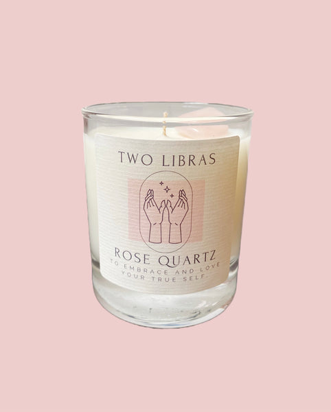 TWO LIBRAS Rose Quartz Crystal Intention Candle
