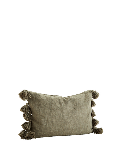Madam Stoltz 40x60cm Olive Cushion Cover with Tassel