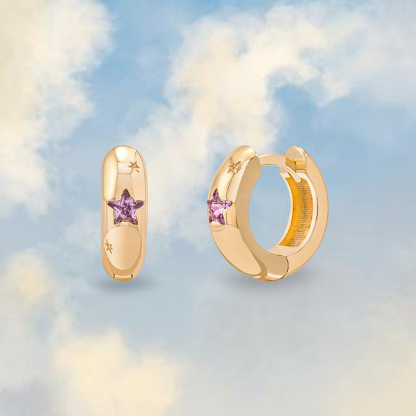 Junk Jewels Star Stone Petite Hoop Earrings In Gold