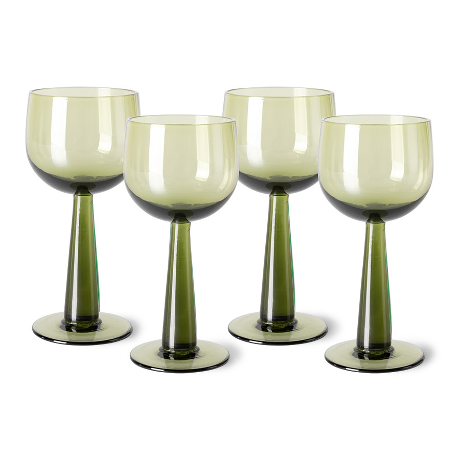 HK Living Set of 4 Wine Glass Tall Olive - The Emeralds