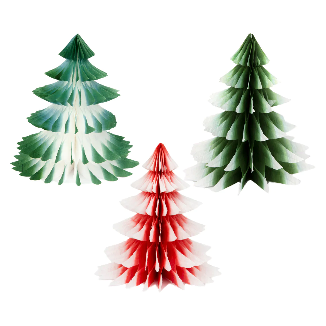 Honeycomb Ombré Christmas Trees in Green and Red - 3 Pack