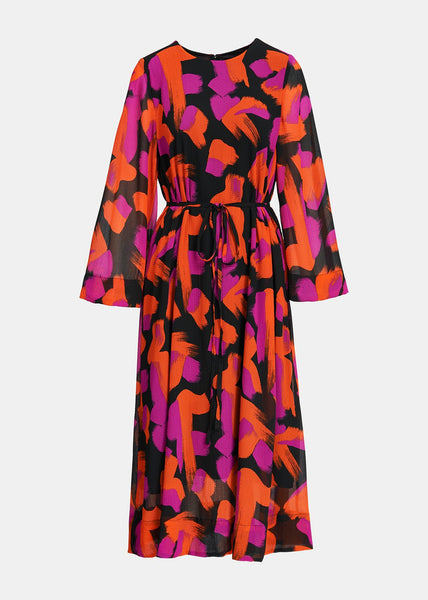 Black Orange And Purple Abstract-print Maxi Dress