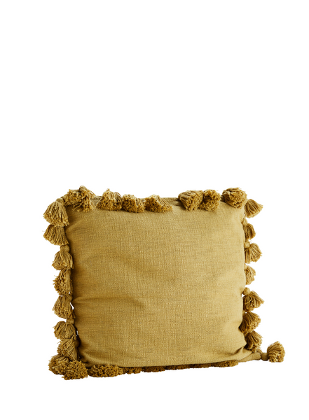 Madam Stoltz 65 x 65cm Mustard Cushion Cover with Tassel