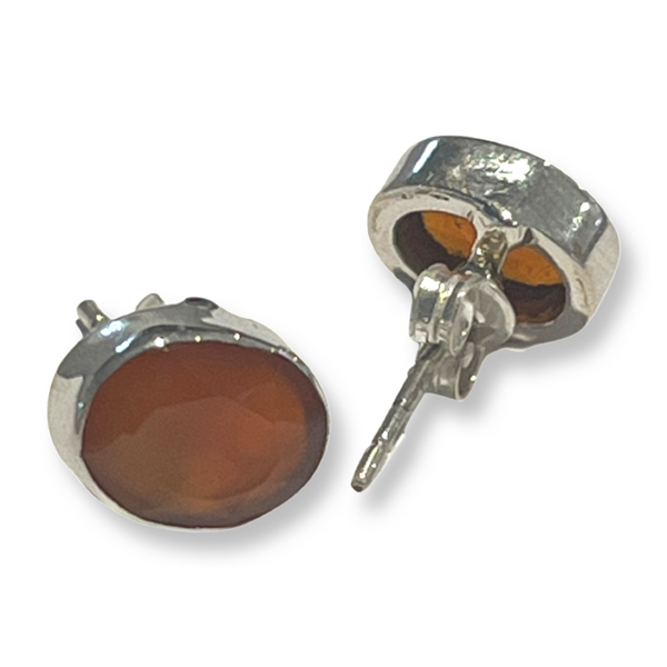 Siren Silver Single Crystal Oval Earrings In Paprika