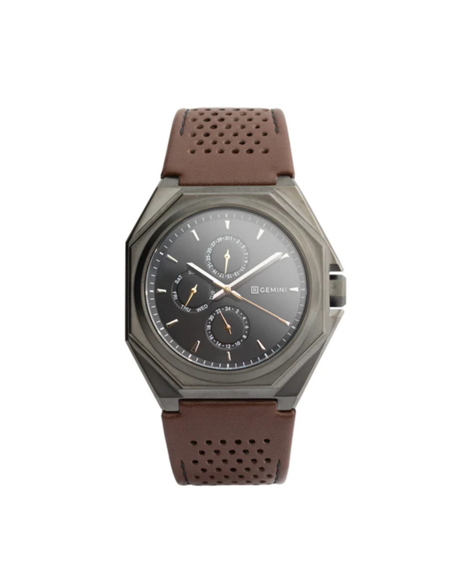 44mm Dark Grey Steel Watch with Brown Italian Leather Strap