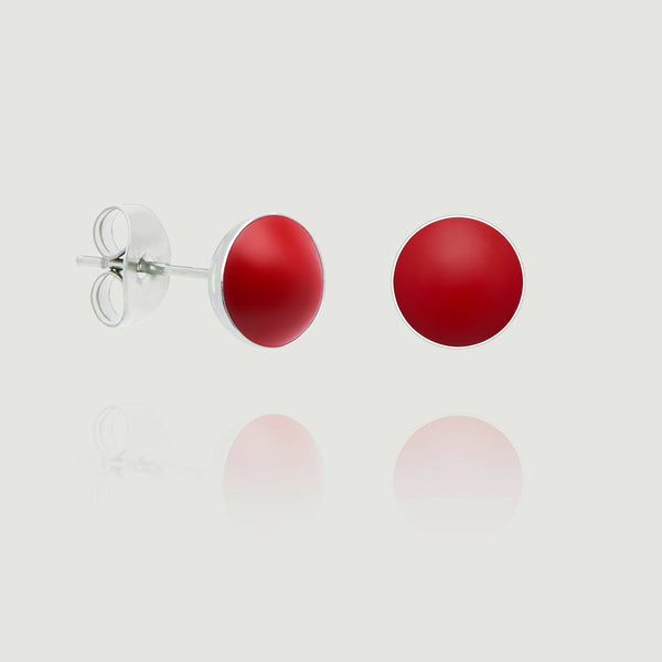 Red Sterling Silver and Concrete Stud Earrings