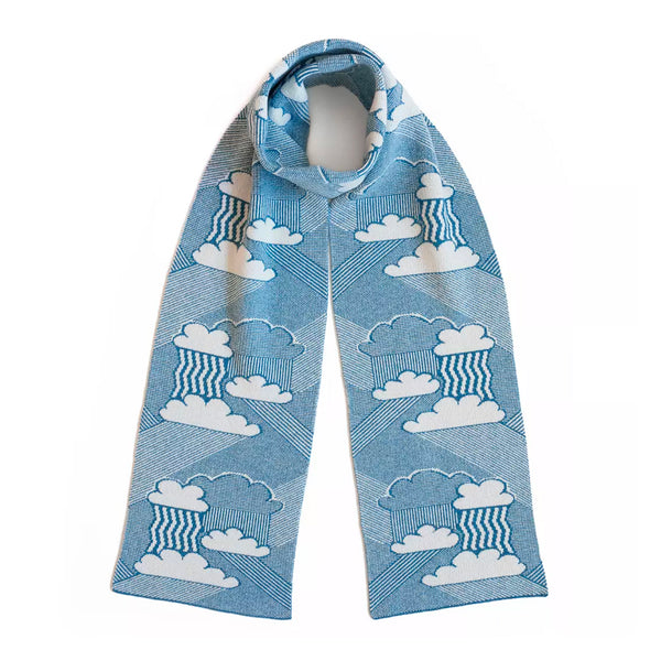 Jo Cranston Blue and White Little Fluffy Clouds Fine Gauge Scarf