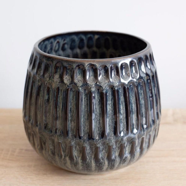 Blue Ridged Glazed Plant Pot