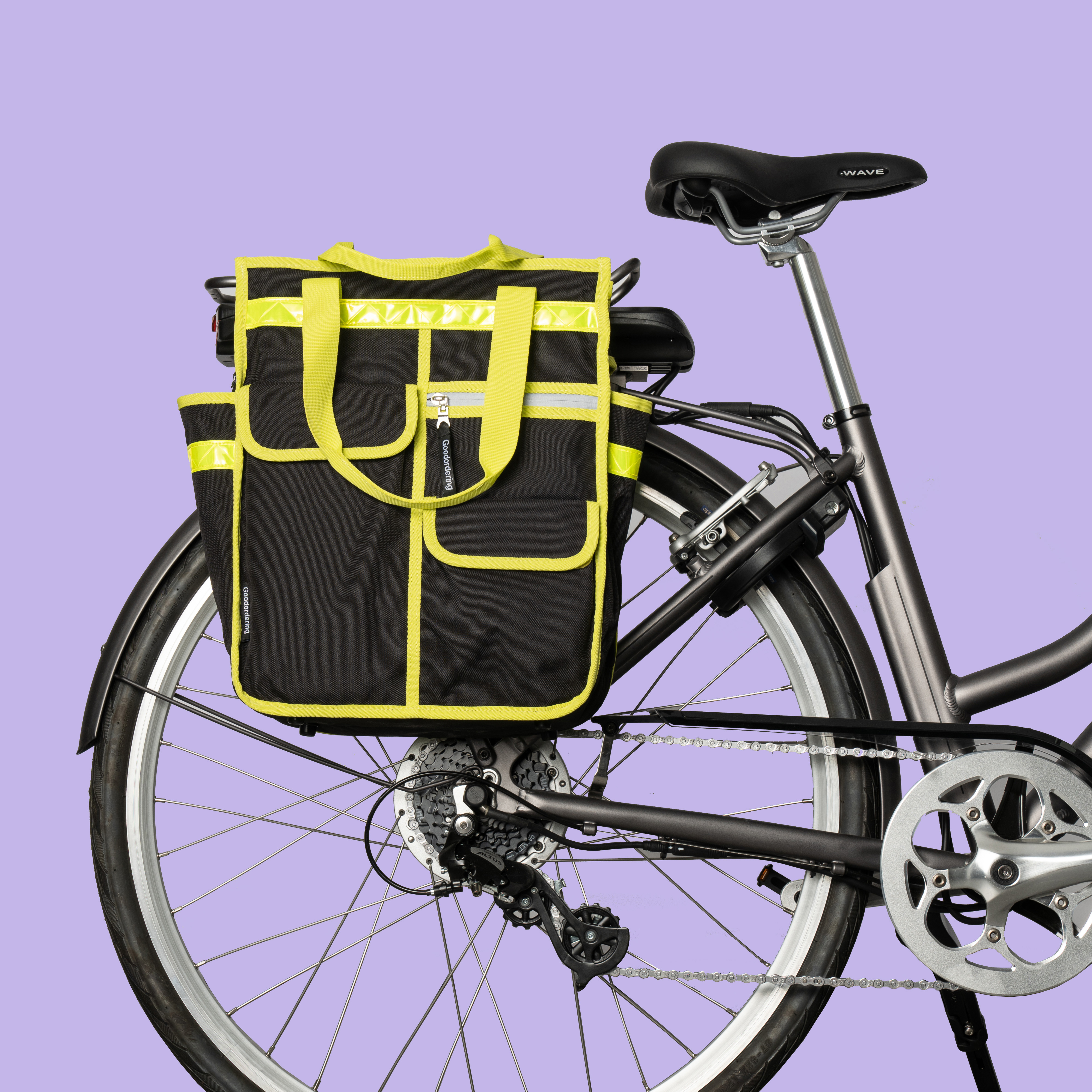 Goodordering Neon yellow & black shopper bicycle pannier bag
