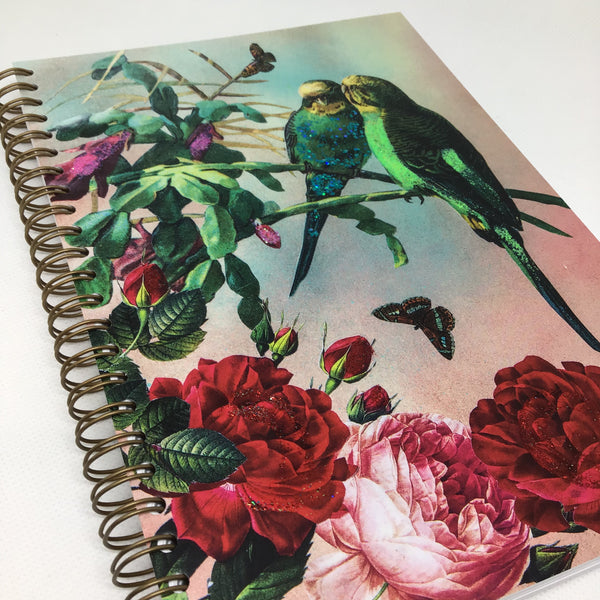 Budgie Notebook Hand-glittered A5 Ring-bound