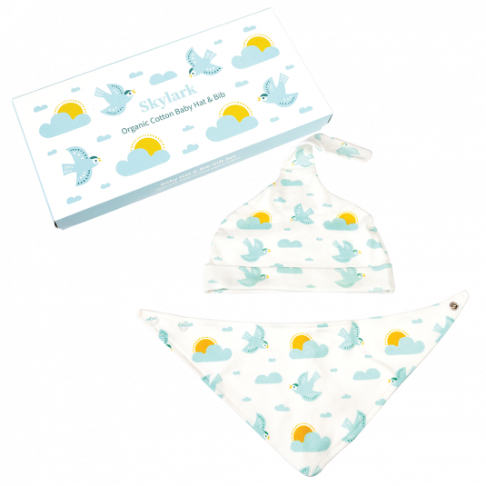 Skylark Organic Cotton Baby Hat And Bib Set