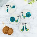 Hand-made Ceramic Peacock Coasters - Boxed Set Of 4