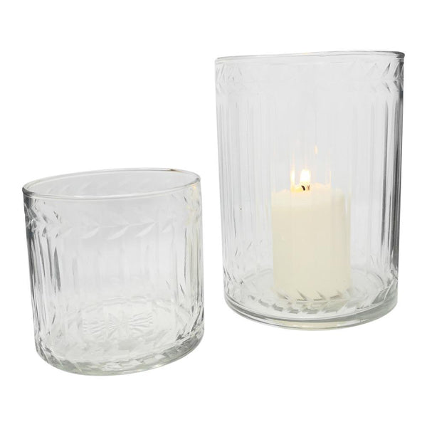 Etched Glass Hurricane Vase / Candle Holder
