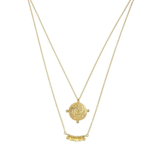 Ashiana Apollo 2 Row Coin Charm Gold Necklace