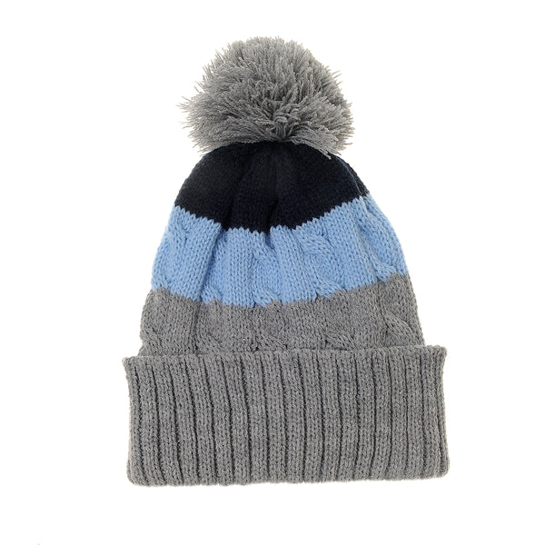 Blue And Grey Bobble Hat