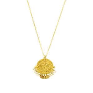 Ashiana Ines Gold Coin And Beads Necklace - Pearl