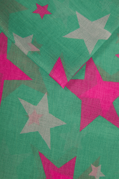 MSH Green Fuchsia Two Tone Contrasting Star Print Scarf