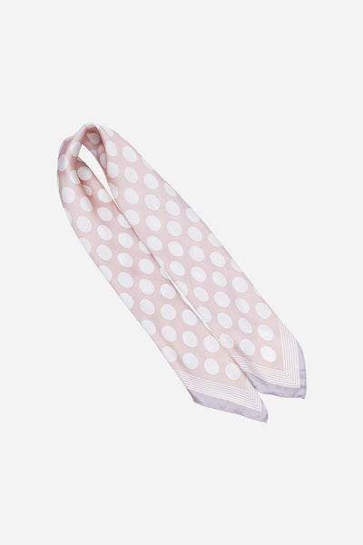 Light Pink Spotted Faux Silk Scarf With Border