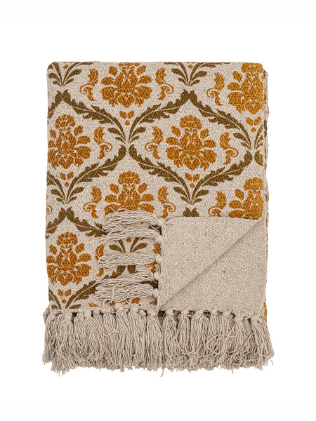 Bloomingville Hanny Mustard Patterned Recycled Cotton Throw