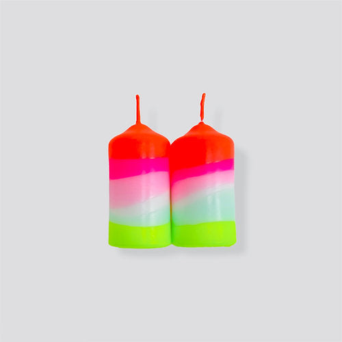 Pink Stories Dip Dye Neon Candles - Lollipop Twins, Boxed Set Of 2