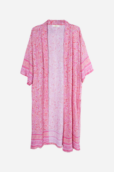 Pink Paisley Print Kimono With Ornate Border