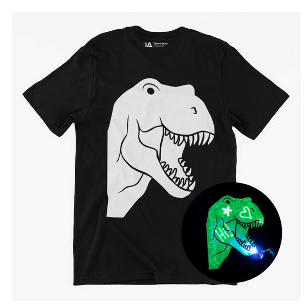 Illuminated Apparel Black Interactive Dinosaur T Shirt Ages 5-14