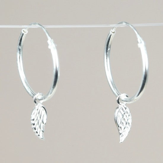 Lisa Angel Sterling Silver Wing Charm Hoop Earrings