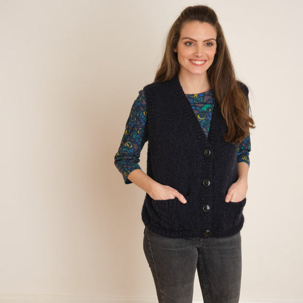 Mira Hand-knitted Wool Waistcoat - Navy