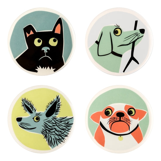 Set of 4 Hand Made Ceramic Dog Coasters