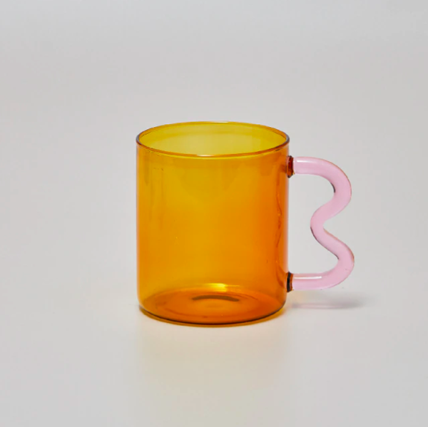 Art Mug In Borosilicate Glass - Amber And Pink