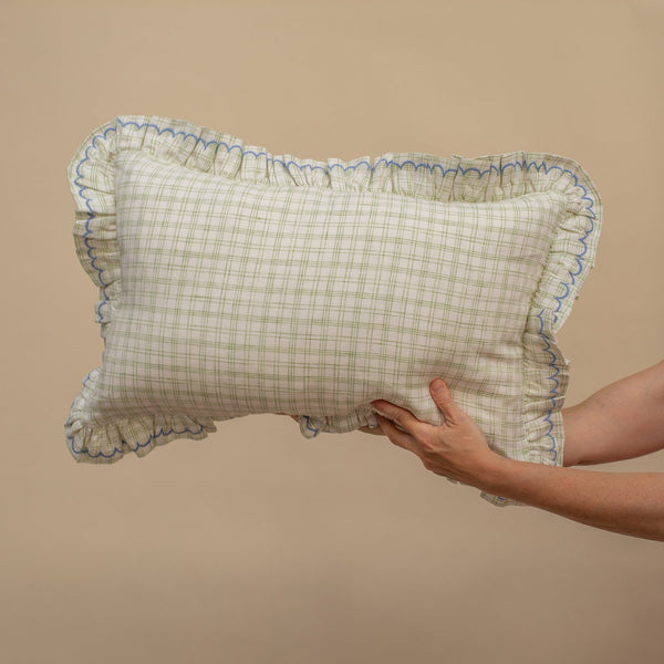 Peridot Vanukas Check Frill Cushion