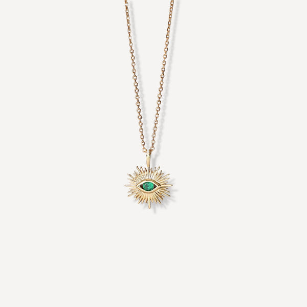 White Leaf White Leaf Evil Eye Necklace Gold And Green Cubic Zirconia