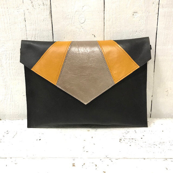 Black & Mustard Art Deco Leather Bag